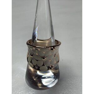 Roxi Golden White Enamel Crystals Daisies Costume Ring Size 7.5 New No Tag